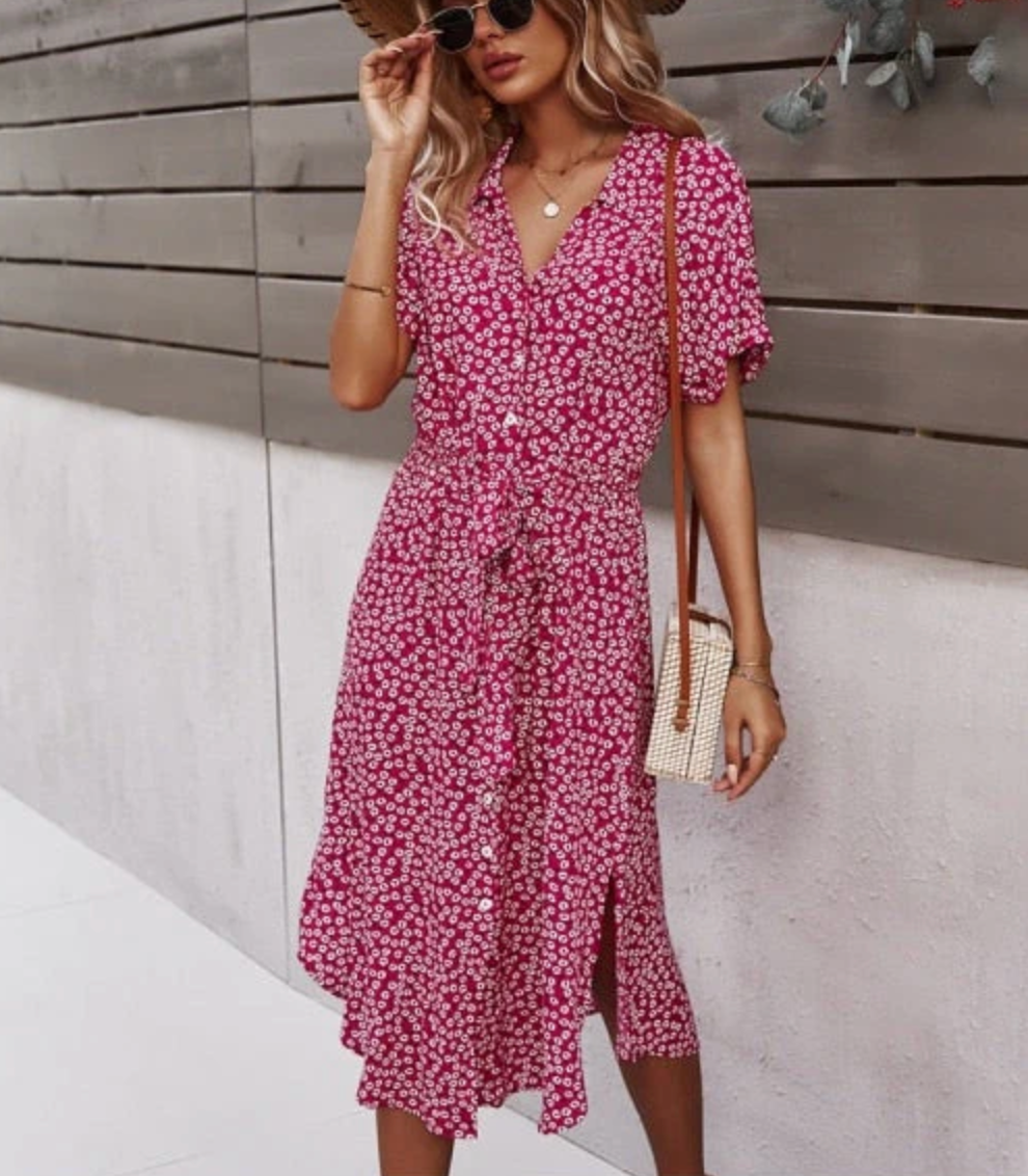 Midi Jurk voor Dames met Bloemenprint en Strikceintuur