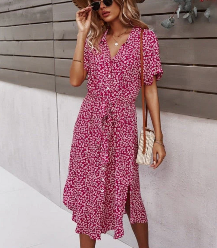 Midi Jurk voor Dames met Bloemenprint en Strikceintuur