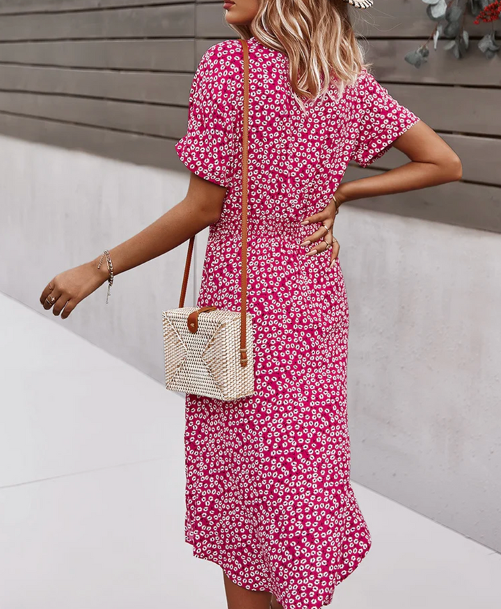 Midi Jurk voor Dames met Bloemenprint en Strikceintuur