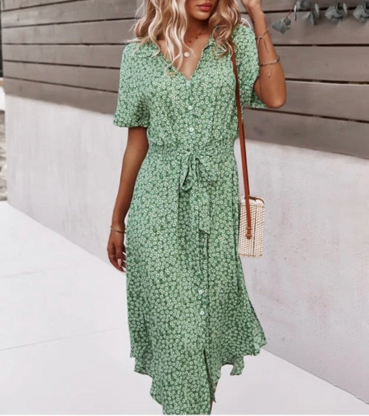 Midi Jurk voor Dames met Bloemenprint en Strikceintuur