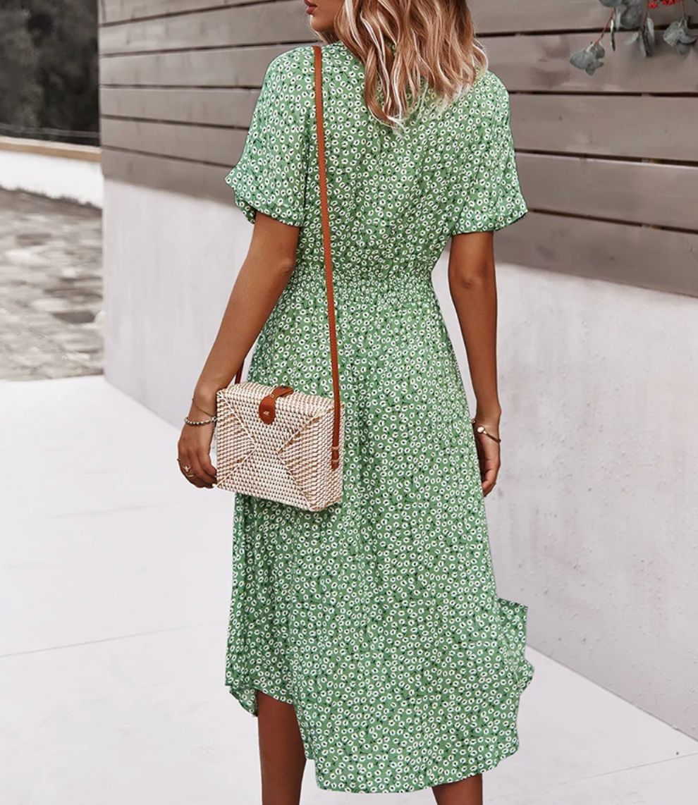 Midi Jurk voor Dames met Bloemenprint en Strikceintuur