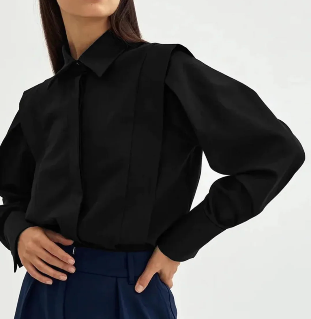 Dames Overhemd met Knopen en Lange Mouwen – Rechte Pasvorm