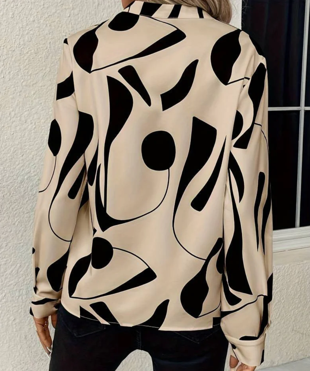 Dames Blouse met Print en Lange Mouwen en V-Hals