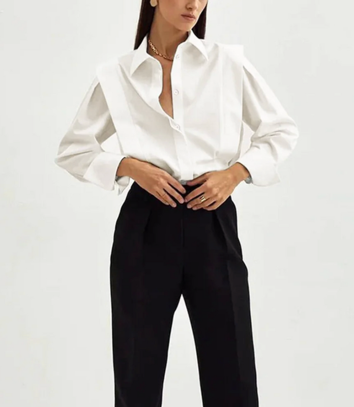 Dames Overhemd met Knopen en Lange Mouwen – Rechte Pasvorm