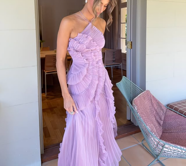 Dames Halterjurk met Ruches – Lange Maxi Jurk