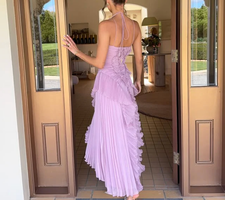 Dames Halterjurk met Ruches – Lange Maxi Jurk