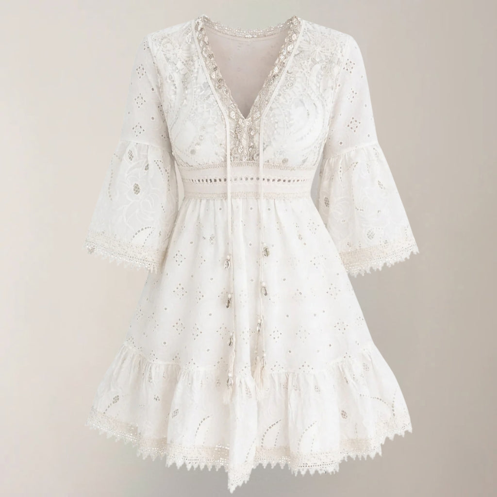 Korte Jurk voor Dames met Uitlopende Mouwen en Strikdetail