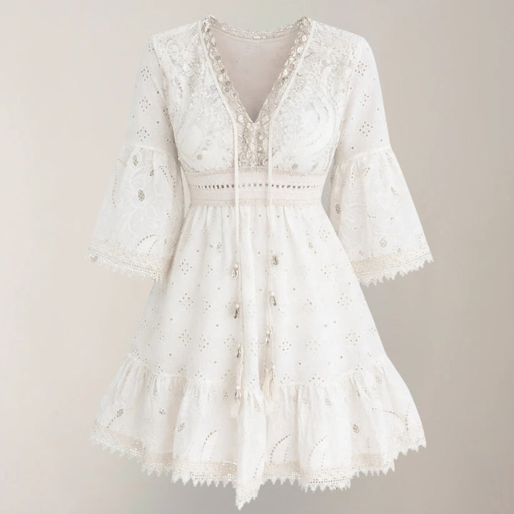 Korte Jurk voor Dames met Uitlopende Mouwen en Strikdetail