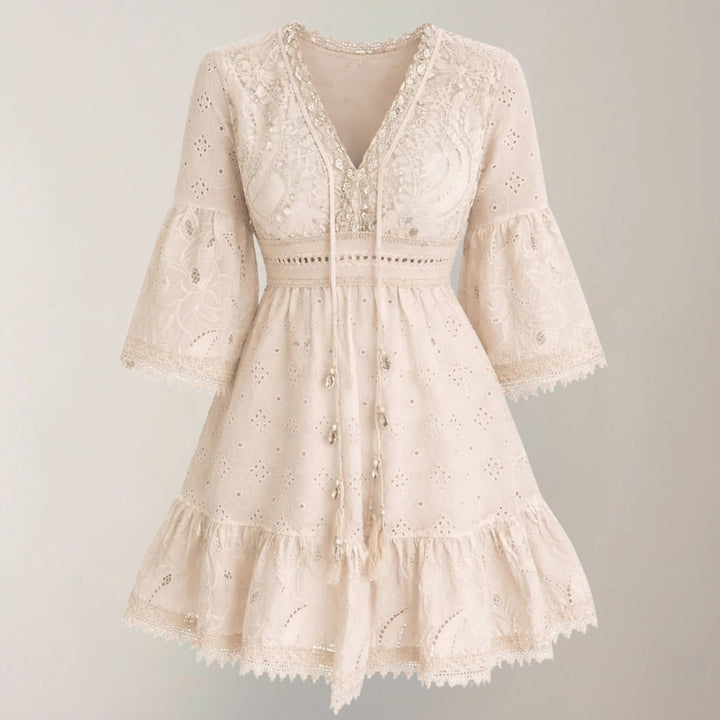 Korte Jurk voor Dames met Uitlopende Mouwen en Strikdetail