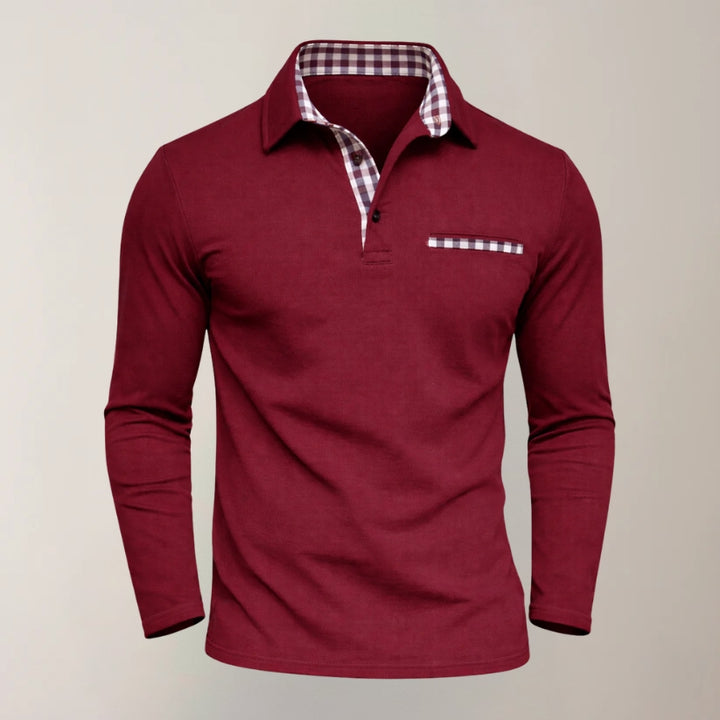 Heren Polo met Lange Mouwen en Geruite Kraagdetail | Modessiva