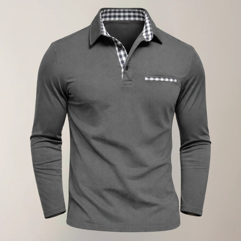 Heren Polo met Lange Mouwen en Geruite Kraagdetail | Modessiva