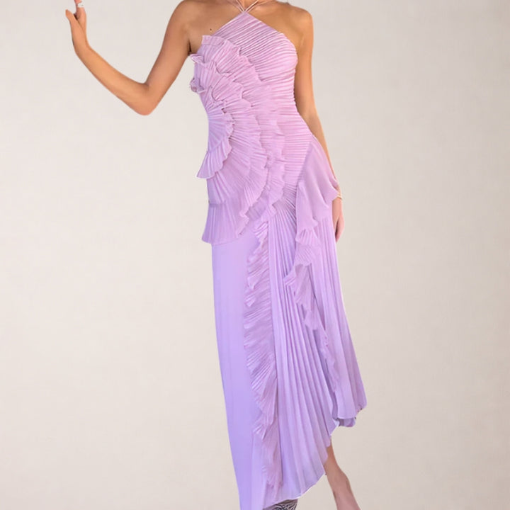 Dames Halterjurk met Ruches – Lange Maxi Jurk