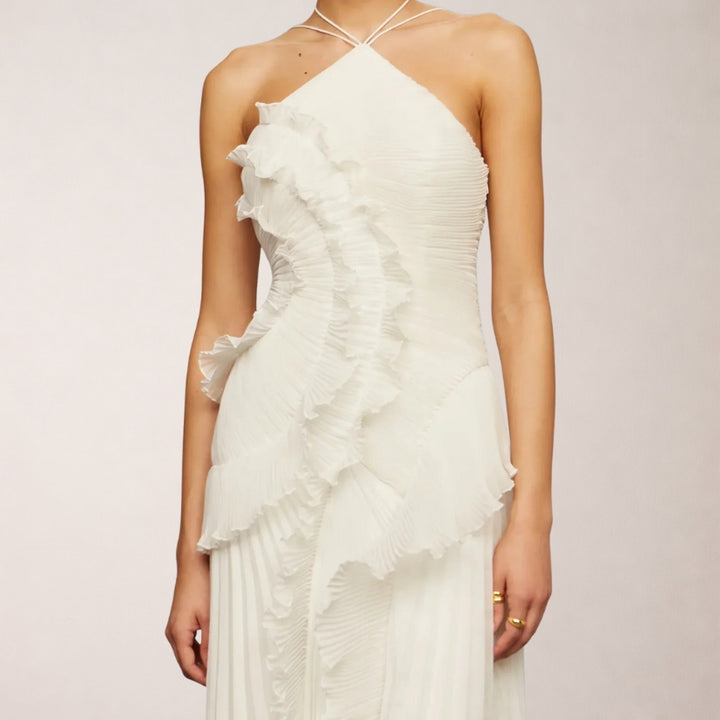 Dames Halterjurk met Ruches – Lange Maxi Jurk