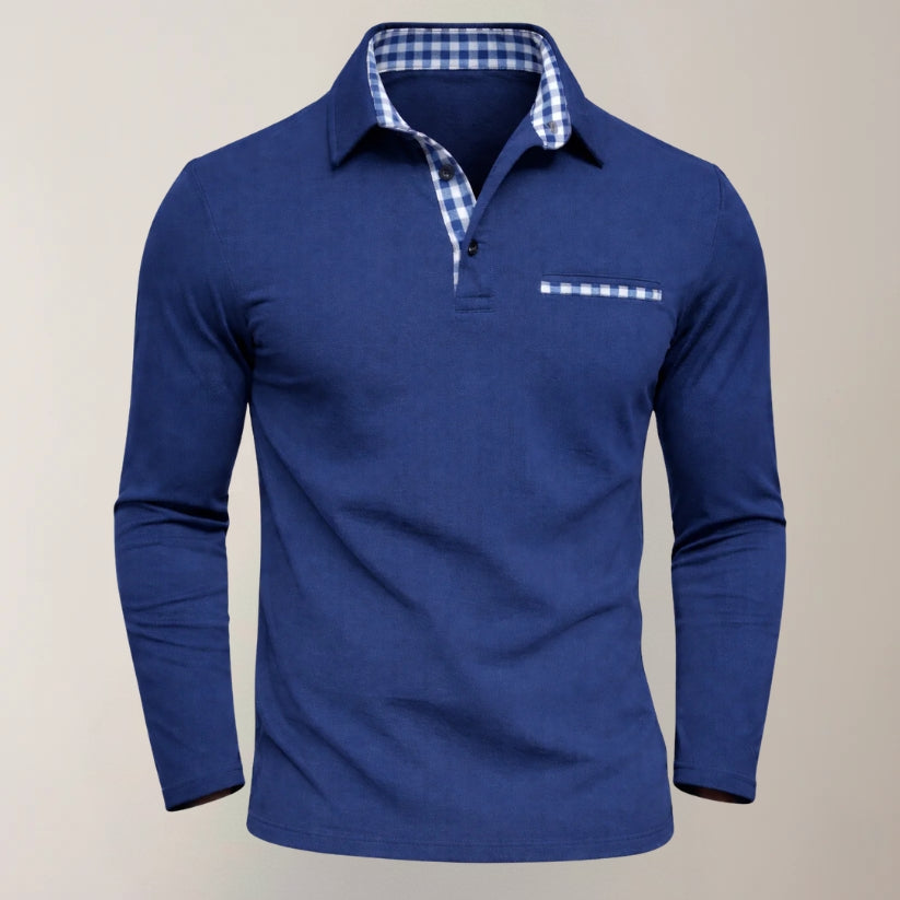 Heren Polo met Lange Mouwen en Geruite Kraagdetail | Modessiva