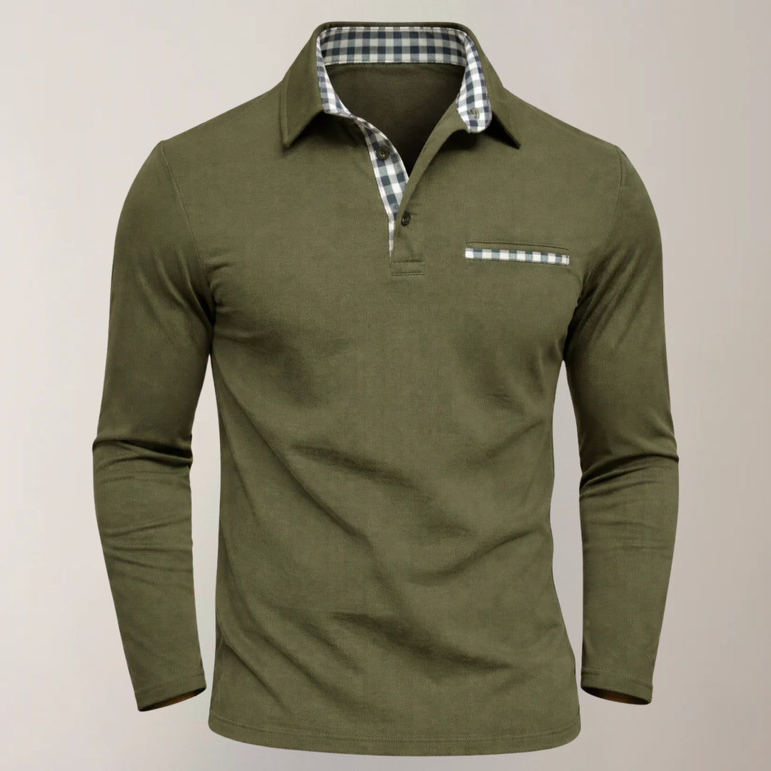 Heren Polo met Lange Mouwen en Geruite Kraagdetail | Modessiva