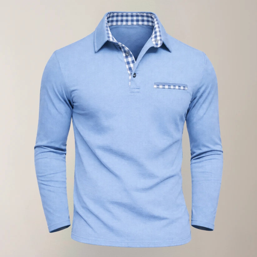 Heren Polo met Lange Mouwen en Geruite Kraagdetail | Modessiva