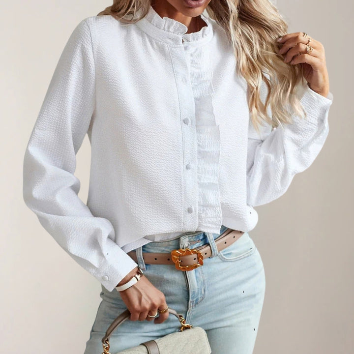 Dames Blouse met Lange Mouwen en Ruffle Detail aan de Voorzijde