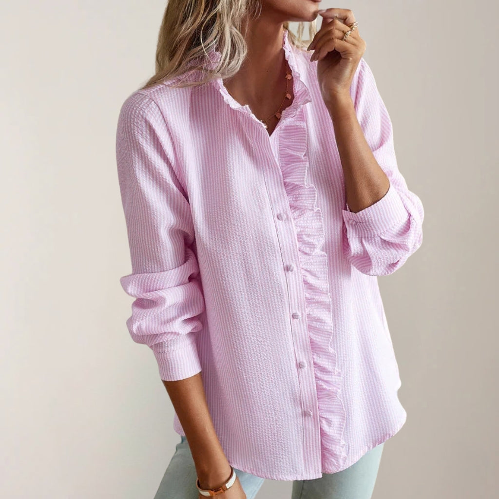 Dames Blouse met Lange Mouwen en Ruffle Detail aan de Voorzijde