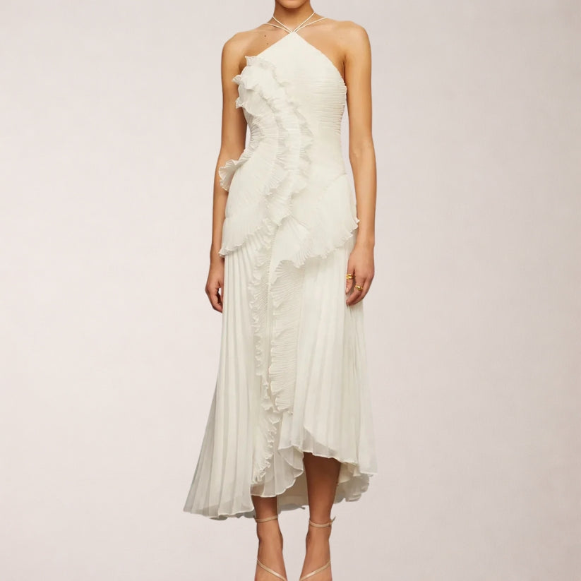 Dames Halterjurk met Ruches – Lange Maxi Jurk