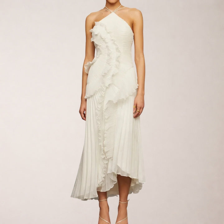 Dames Halterjurk met Ruches – Lange Maxi Jurk