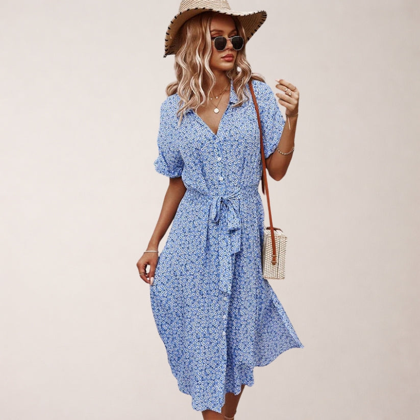 Midi Jurk voor Dames met Bloemenprint en Strikceintuur